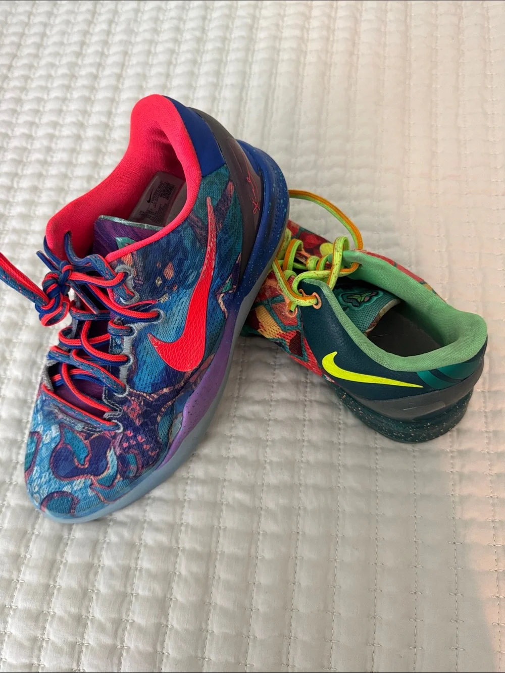 Nike Kids Multicolor Athletic Sneakers with Neon Pink and Yellow Swooshes